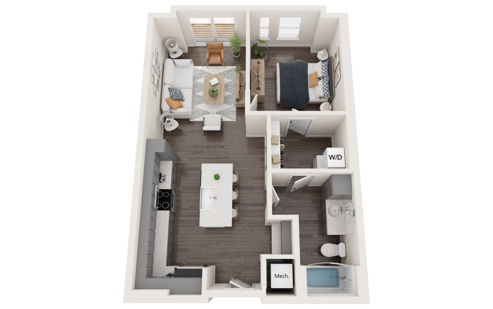 1B - One Bedroom - 1 bedroom floorplan layout with 1 bathroom and 701 - 718 square feet