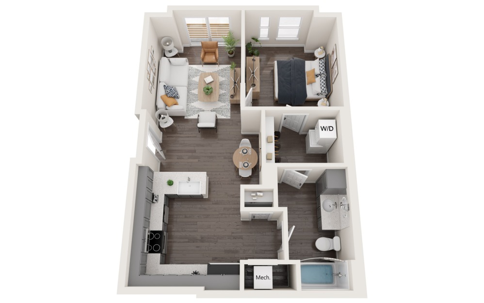 1C - One Bedroom - 1 bedroom floorplan layout with 1 bathroom and 701 - 718 square feet