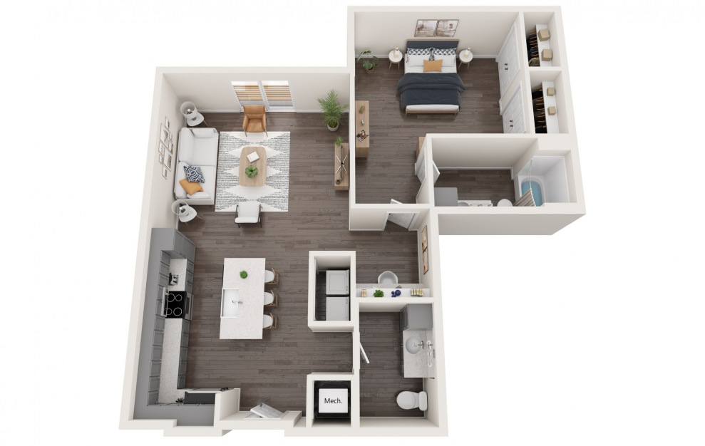 1D - One Bedroom - 1 bedroom floorplan layout with 1 bath and 1070 square feet.