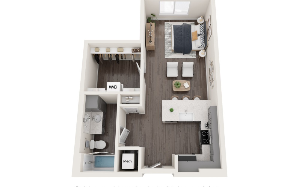 SI - Studio - Studio floorplan layout with 1 bathroom and 592 square feet (3D)