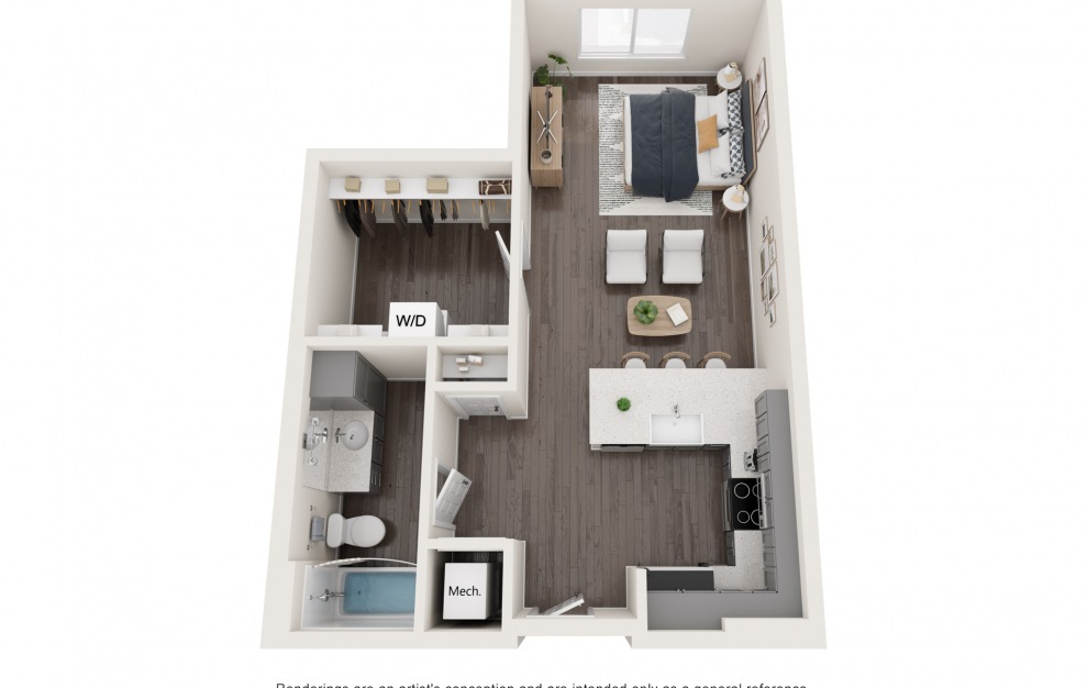 SI - Studio - Studio floorplan layout with 1 bath and 592 square feet. (3D)